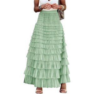 Women's Long Maxi Tulle Skirts Light Green